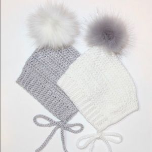 White or Gray Hand Crocheted Pixie Bonnet / Hat